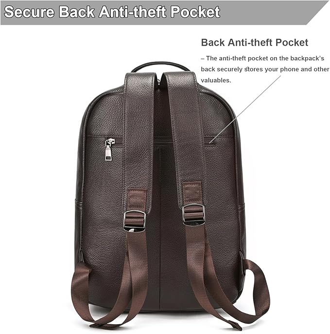 Large Capacity Genuine Leather Backpack for Men, 15.6 Inch Laptop Daypack Business Travel Shoulder Bag, Brown