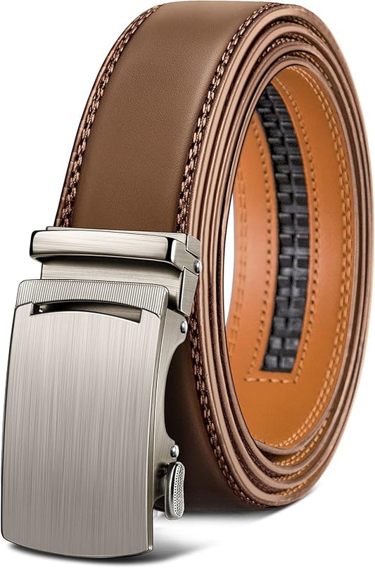 BULLIANT Mens Ratchet Belt,Leather Adjustable Slide Belt For Gift Mens Dress Casual 1 3/8",Size Adjustable