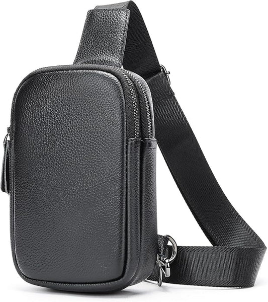 Genuine Leather Sling Bags for Men Crossbody Purse Vintage Small Messenger Shoulder Bag for Phone Side Chest Daypack Bag