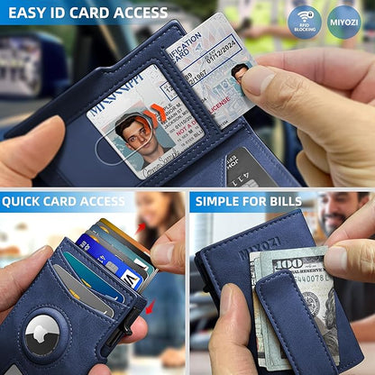 miyozi Airtag Wallet for Men,with Money Clip 10 Cards Metal Case Smart Slim Pop Up Credit Card Holder Flip with Magnetic Closure RFID Blocking wallet with Gift Box