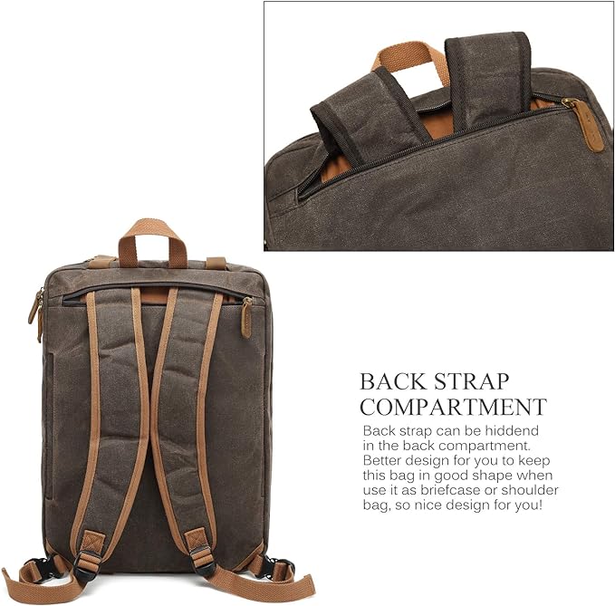 CoolBELL Laptop Messenger Bag Vintage Shoulder Bag Convertible Backpack Retro Briefcase Versatile Travel Bag Fits 17.3 Inch Laptop For Men Business (Waxed Canvas Brown)