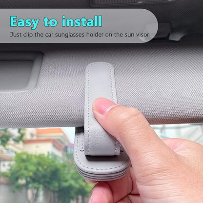Visonx 2 Pack Car Visor Sunglass Holder, Magnetic Leather Eyeglass Clip Hanger, Square Car Visor Glasses Holder Accessories (Grey)