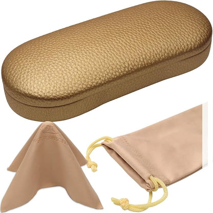 MyEyeglassCase Hard Shell Glasses case, Medium Eyeglasses Holder, Easy Open Lip for Men Women, Portable Sleeve Pouch & Cloth