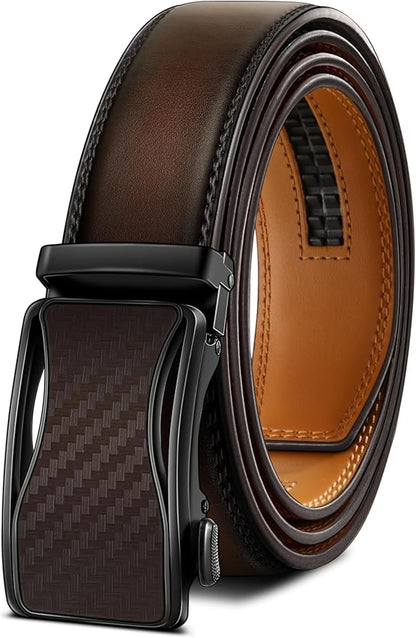 BULLIANT Mens Ratchet Belt,Leather Adjustable Slide Belt For Gift Mens Dress Casual 1 3/8",Size Adjustable