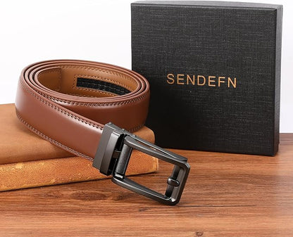 SENDEFN Men's Leather Dress Casual Belt 1 3/8" Automatic Adjustable Click Buckle Belts with Gift Box