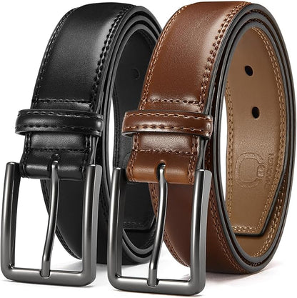 CHAOREN Leather Dress Belt Men 2 Pack - 1 3/8" Mens Belts for Work Business Casual Jeans