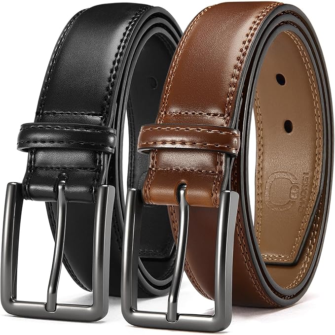 CHAOREN Leather Dress Belt Men 2 Pack - 1 3/8" Mens Belts for Work Business Casual Jeans