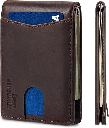 Slim Wallet for Men RFID Blocking, Genuine Leather Card Holder Minimalist Bifold, Front Pocket Wallets for Men with Money Clip Small Thin