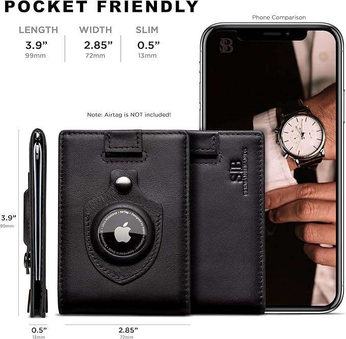 SERMAN BRANDS RFID Blocking Slim Money Clip Wallet – Leather Bifold Front Pocket Minimalist Mens Wallet with Money Clip for Men, Small Credit Card Holder Wallet - Travel Wallet with Gift Box
