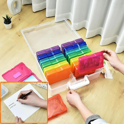 ALINK Photo Storage Box with Handle, 4" x 6" Photo Organizer Storage Container with 16 Inner Case and 1 Sheet Blank Labels for Pictures, Arts, Crafts, Sewing, Seeds, Office Supplies - Colored