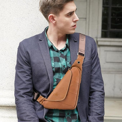 pundarika Genuine Leather sling bag for men women casual crossbody backpack small shoulder bag chest bag