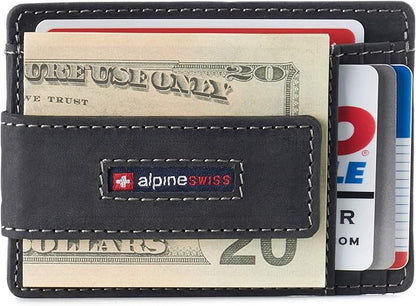 Alpine Swiss Harper Mens RFID Slim Money Clip Front Pocket Wallet Minimalist Leather ID Card Holder | RFID, Slim, Money Clip, Front Pocket, Minimalist, ID Card Holder