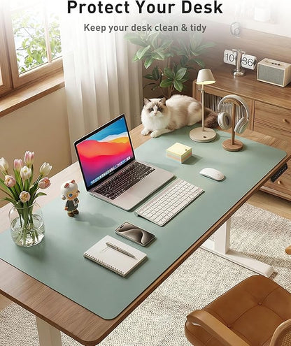 Aothia Faux Leather Desk Mat - Large Mouse Pad, Non-Slip PU Leather Blotter, Waterproof Writing Surface for Office and Home (Light Blue, 42" x 17")