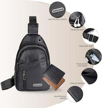 Sling Bag Set, PU Leather Sling Bag, Multi-Zipper Design for Travel, Outdoors, Valentine’s Day Gifts