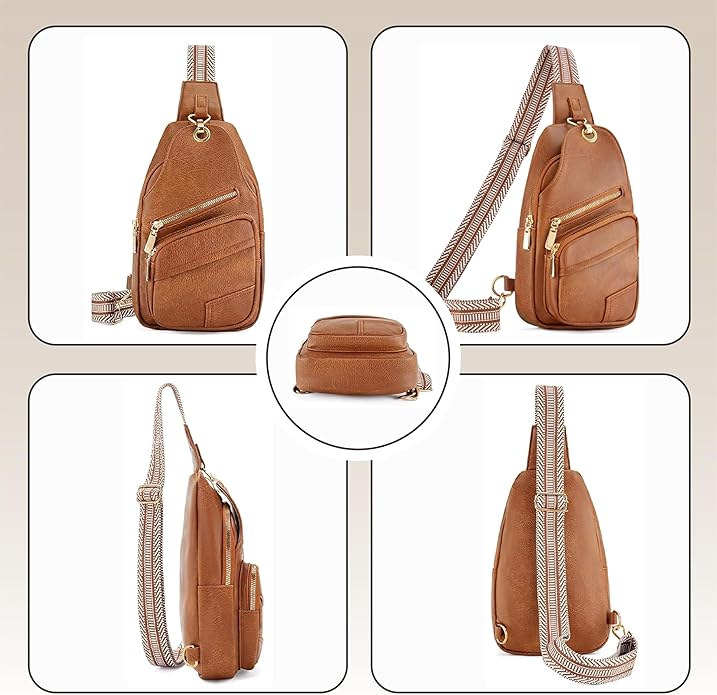 Sling Bag Set, PU Leather Sling Bag, Multi-Zipper Design for Travel, Outdoors, Valentine’s Day Gifts
