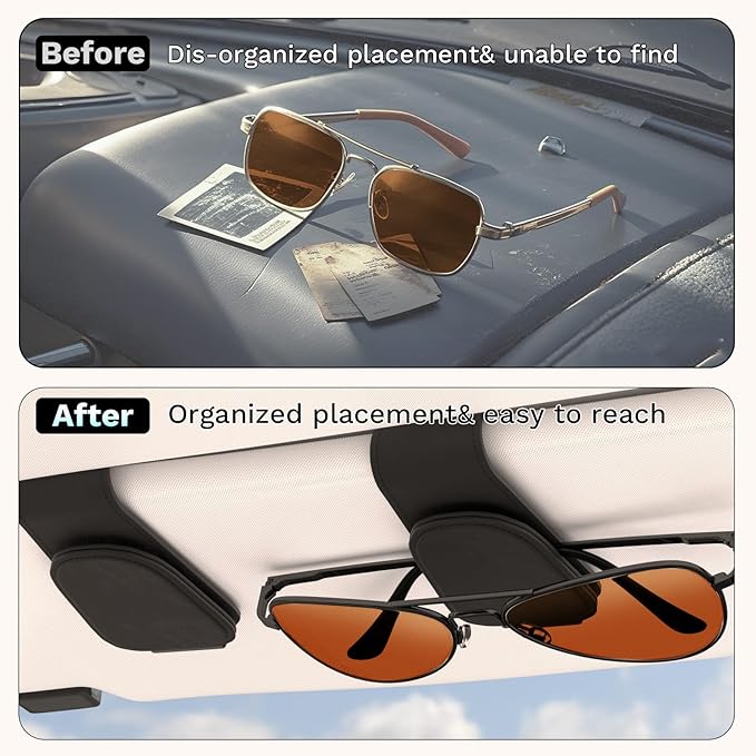 BFXM 2PCS Sunglass Holder for Car, Sunglasses Holder Eyeglass Hanger Clip Magnetic Leather for Car Visor, Cars Sun Visor Ticket Card Clip, Car Visor Accessories(Black)