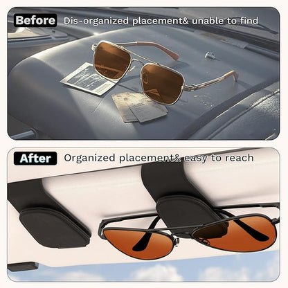 BFXM Sunglass Holder for Car, Sunglasses Holder Eyeglass Hanger Clip Magnetic Leather for Car Visor, Cars Sun Visor Ticket Card Clip, Car Visor Accessories(Black)