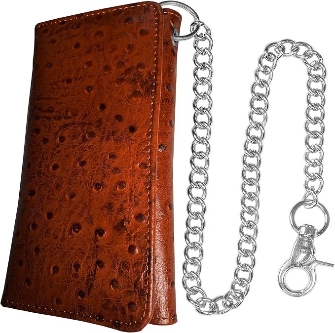 IBRO VINTAGE Motorcycle Chain Wallet for Men – Premium Cowhide Leather, RFID Tri-Fold Biker Wallet with Heavy Duty Chain for Bikers Truckers & Hunters, Credit Card Money Organizer Long Wallet | Long Trifold, RFID Blocking, Men's, Trucker Biker