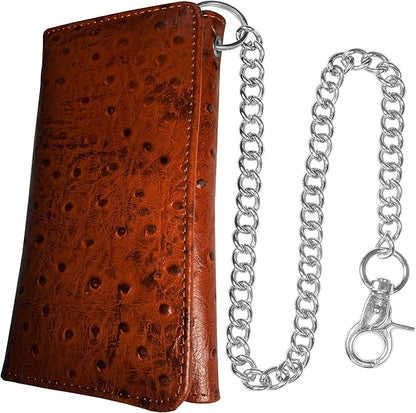 IBRO VINTAGE Motorcycle Chain Wallet for Men – Premium Cowhide Leather, RFID Tri-Fold Biker Wallet with Heavy Duty Chain for Bikers Truckers & Hunters, Credit Card Money Organizer Long Wallet | Long Trifold, RFID Blocking, Men's, Trucker Biker