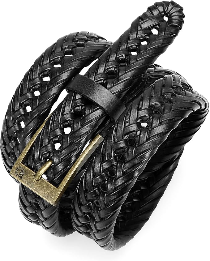 CHAOREN Leather Braided Belts for Men - 1 1/8" Mens Casual Woven Leather Belt for Dress Pant