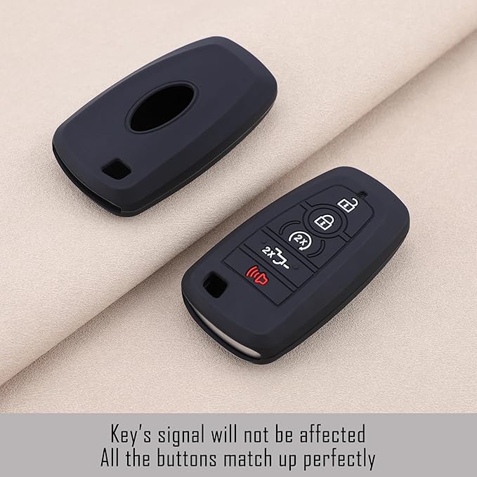 TANDRIVE Key Fob Cover for 2026 2025-2017 Ford F150 F250 F350 F450 F550 F650 F750, 5 Button, Silicone, 2-Pack, Black