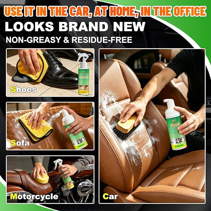 Leather Cleaner and Conditioner Kit – Car Leather Cleaning and Care Kit for Synthetic & Faux Leather, Cleans, Conditions & Protects Automotive Interior, Furniture, Shoes & Boots – 5 Piece Set