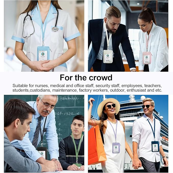 bolimoss 2-in-1 ID Badge Holder & Lanyard Wallet, Multiple Card Slots Leather ID Card Holder with Neck Lanyard for Cruise Ship Cards,Credit Cards, Office School ID, Work Name Cards, Driver's License