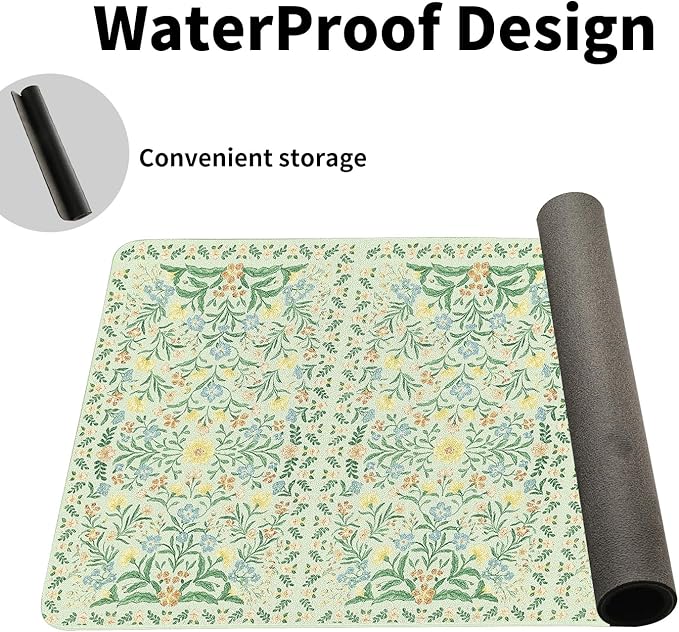 Vintage Botanical Print Desk Mat, Classic PU Leather Desk Pad for Women - Large Non-Slip Office Mat for an Elegant Gaming & Home Workspace(23.6x11.8 Inch)