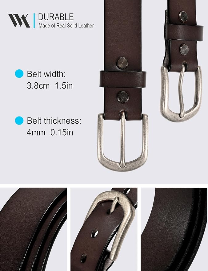 WOLFANT Men's 1.5" Top Full Grain Leather Belt in Gift Box,100% Italian Real Solid Leather