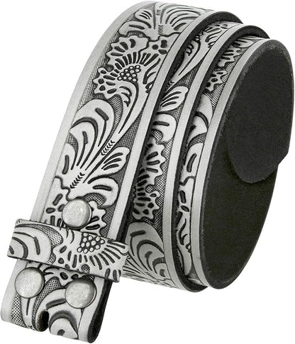 Western Floral Engraved Embossed Tooled Genuine Leather Belt Strap or Belt 1-1/2"(38mm) Wide, Multi-Style Options
