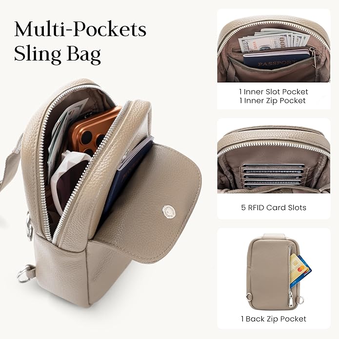 befen Genuine Leather Anti Theft Small Crossbody Bags for Women, RFID Cross Body Sling Chest Bags Fanny Packs Travel Purse