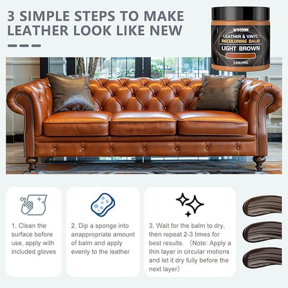 Leather Recoloring Balm & Color Restorer | Medium Brown Leather Dye, Paint & Repair Kit for Furniture, Couches, Car Seats, Shoes | Restore Faded & Scratched Surfaces