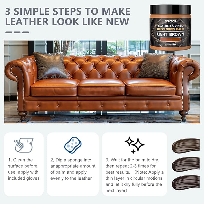 Leather Recoloring Balm, Leather Repair Kit for Furniture, Leather Paint, Leather Dye, Scratch Repair, Stain Remover, Restore Scratched, Faded and Cracked Leather- White