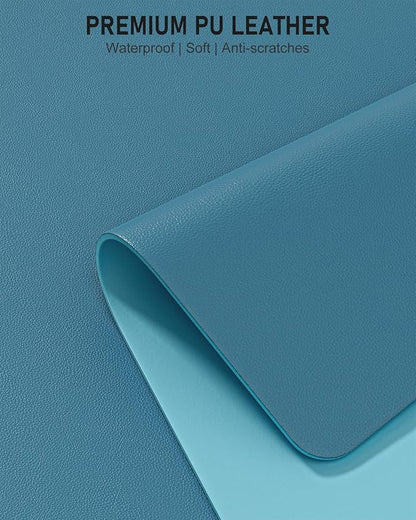 Desk Pad, 35.5" x 17" PU Leather Non-Slip Desk Mat Large Mouse Pad for Desktop, Waterproof Laptop Computer Writing Mat for Office, Home, Work, Gaming, Dark Blue