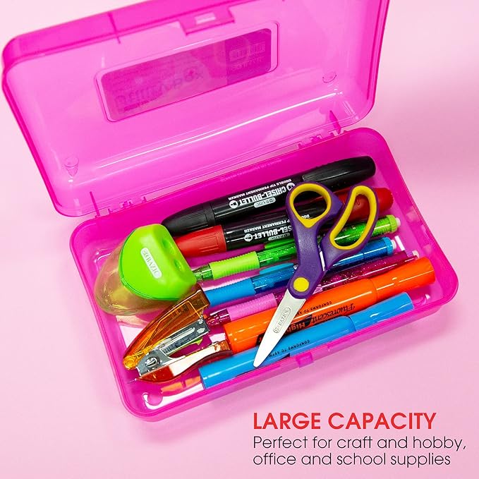 BAZIC PRODUCTS Plastic Pencil Case, Ruler Length Utility Storage Box, Multi Purpose Organizer & Supply Holder, Transparent Box Design, Assorted Color, Ideal for School, Office & Craft Use, 24-Pack