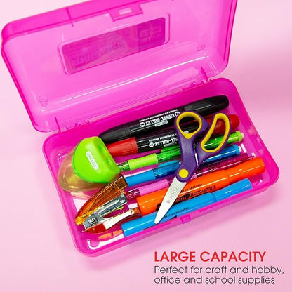 BAZIC PRODUCTS Plastic Pencil Case, Ruler Length Utility Storage Box, Multi Purpose Organizer & Supply Holder, Transparent Box Design, Assorted Color, Ideal for School, Office & Craft Use, 24-Pack