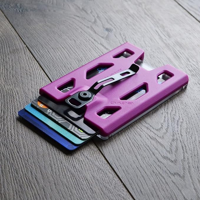 GOVO T4 Badge Holder/Wallet - Durable Polycarbonate ID/Credit Card Holder with Metal Clip and 4 Cards Slot (Holds 1 to 4 Cards) (Purple)