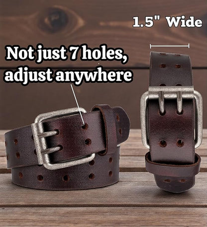 F&L CLASSIC Leather Work Belt, Heavy Duty Double Prong full grain Leather Belts for Men 1 1/2", Mens Casual Belts for Jeans