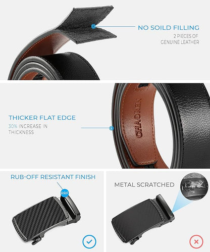 CHAOREN Mens Belt Leather Ratchet Belt 2 Pack - Customizable Fit, Effortless Style (35mm)