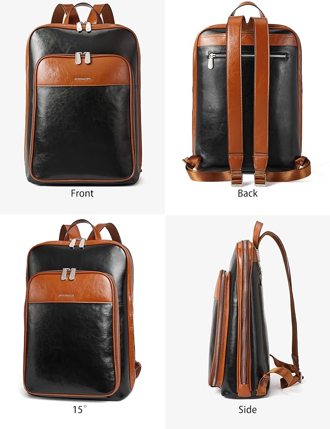 BOSTANTEN Leather Laptop Backpack for Women 15.6 inch Computer Bag Travel Work Daypack Large Size Bag