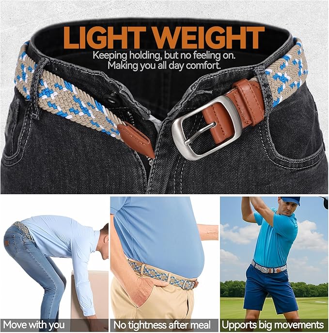 XZQTIVE Braided Belt Stretch Belt for Men and Women Multicolored Woven Golf Belt Elastic Jean Belts