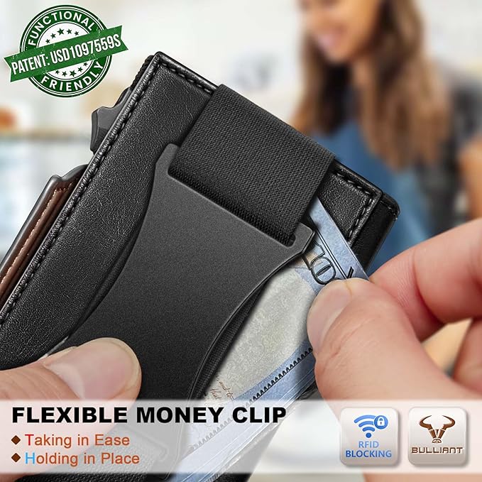 BULLIANT Men Wallet Gift Boxed,Slim Front Pocket Wallet Money Clip Card Holder 3.8"x2.7",Pop-up Access