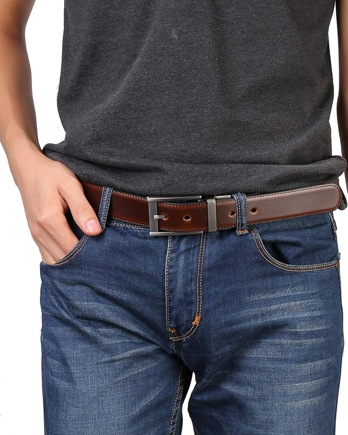 Belts for Men Reversible Leather 1.25” Waist Strap Fashion Dress Buckle Beltox