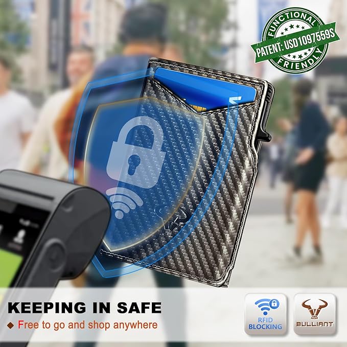 BULLIANT Men Wallet Gift Boxed,Slim Front Pocket Wallet Money Clip Card Holder 3.8"x2.7",Pop-up Access