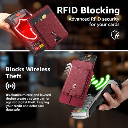 VENICE RFID Blocking Wallet, Minimalist Card Holder with Quick Access, Vegan Leather & Brushed Aluminum, Gift-Ready Packaging (Crimson Red)