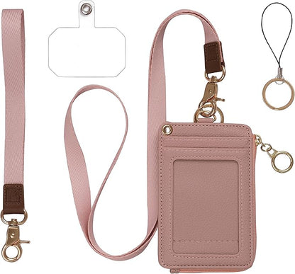 MONDO DESIGNS 2-in-1 ID Badge Holder with Lanyard - Multi-Use Lanyard Keychain Wallet for Women, Small Keychain Wristlet Wallet with Strap & Lanyards for ID Badges, Phone & Card Holder - Nude Pink