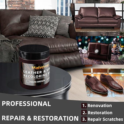 Malydyox Leather Recoloring Balm, 10 oz Leather Color Restorer Conditioner, Leather Color Repair Patch, Leather Restorer for Couches, Leather Color Repair Kits for Furniture, Sofa (Dark Brown)