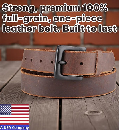 F&L CLASSIC Men's Full Grain Leather Belt Handmade, 1.5 Inch Wide Jeans Dress Belt, Gift Box, USA