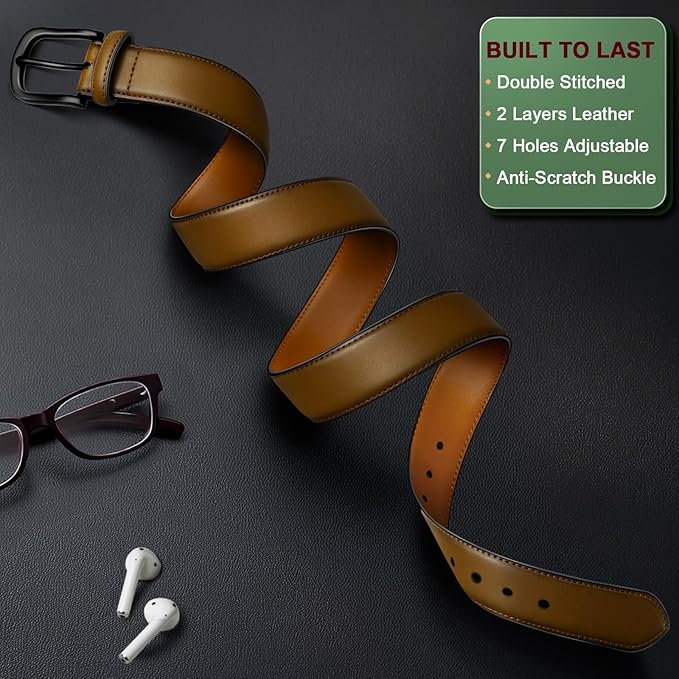 BULLIANT Men Belt Multi Pack,Leather Belt For Gift Men Golf Dress Casual Jean 7Holes 1 3/8"