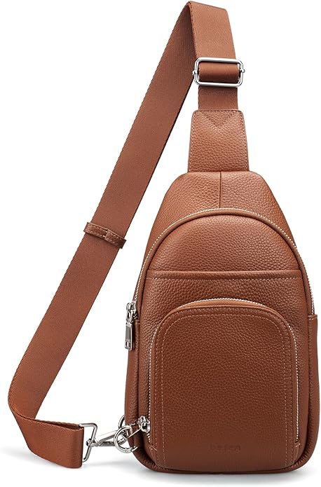 befen Genuine Leather Small Crossbody Sling Bags for Women Anti-Theft Fanny Packs Chest Bags Purse with Built in RFID Wallet